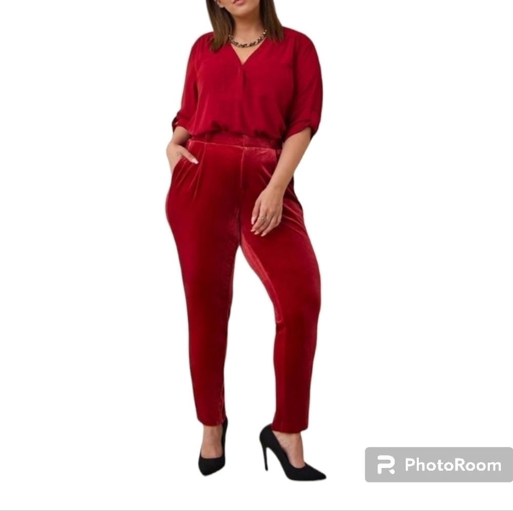 + TORRID red soft velvet high rise straight leg pants 20r